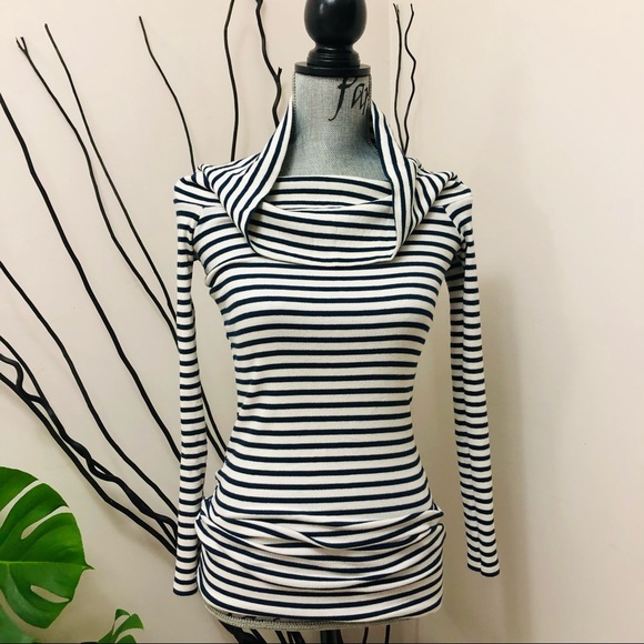 Zara Off Shoulder Cowl Mini Dress Knit Top Stripes - Picture 7 of 9